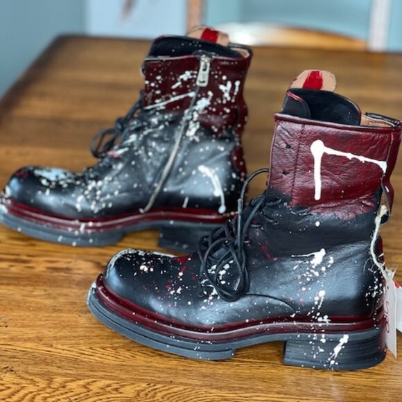 RARE A.S.98 Paint Splatter Black and Burgundy Ankle Boots EU 41 NWT - Picture 10 of 15